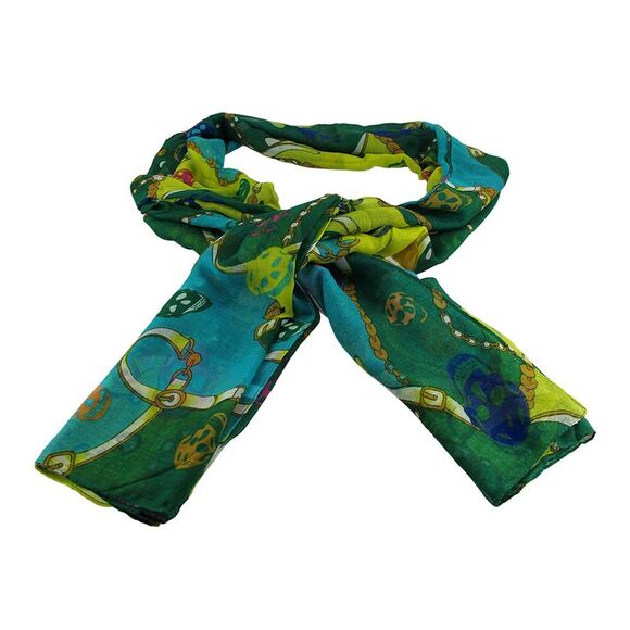 Zeckos - Lightweight Gauze Skull and Chain Print Fashion Scarf - Green - Picture 1 of 3
